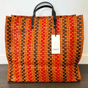 Clare V. Simple Tote: Navy/Red Woven Checker